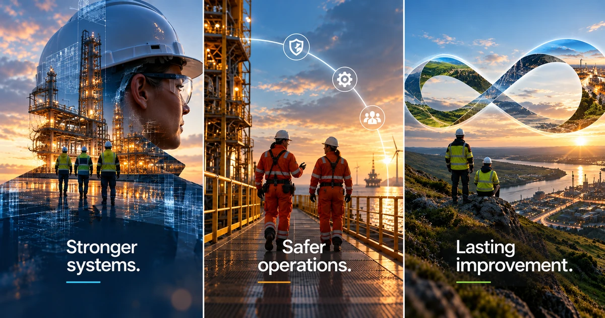 Conceptual illustration of stronger management systems, safer industrial operations and lasting environmental improvement